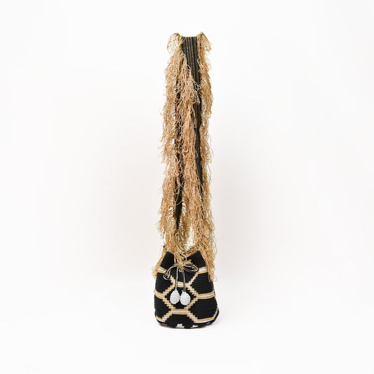 Mochila Wayuu Lenna con flecos, bolso bandolera tejido a mano